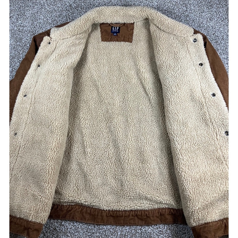 GAP Mens XXL Brown Corduroy Sherpa Lined Trucker Jacket Tan Pockets Insulated - Picture 5 of 11